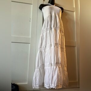 Elegant White Dress cotton natural fabric farmhouse dress vacation dress crochet